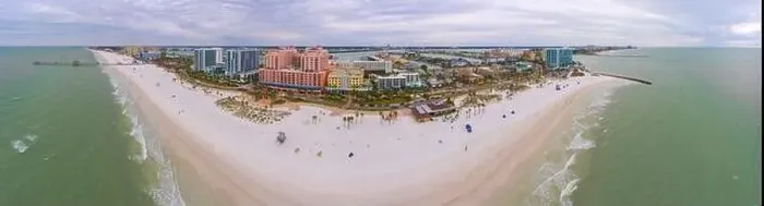 Framed Print : Clearwater Beach panoramic aerial view including Pier 60 Fishing Pier and harbor in a cloudy day Framed Print : Clearwater Beach panoramic aerial view including Pier 60 Fishing Pier and harbor in a cloudy day