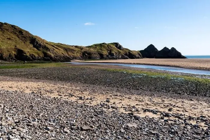 Framed Print : Three Cliffs Bay south coast beach the Gower Peninsula Swansea Wales uk Framed Print : Three Cliffs Bay south coast beach the Gower Peninsula Swansea Wales uk