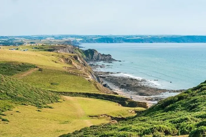 Framed Print : Cliffs on the Sandymouth Bay Beach from a drone, National Trust, Bude, Cornwall, England, Europe Framed Print : Cliffs on the Sandymouth Bay Beach from a drone, National Trust, Bude, Cornwall, England, Europe
