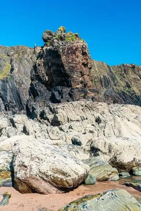 Framed Print : Cliffs on the Sandymouth Bay Beach from a drone, National Trust, Bude, Cornwall, England, Europe Framed Print : Cliffs on the Sandymouth Bay Beach from a drone, National Trust, Bude, Cornwall, England, Europe