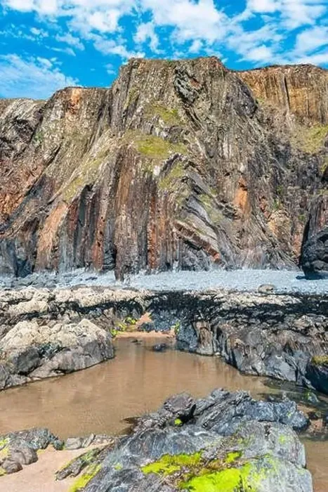 Framed Print : Cliffs on the Sandymouth Bay Beach from a drone, National Trust, Bude, Cornwall, England, Europe Framed Print : Cliffs on the Sandymouth Bay Beach from a drone, National Trust, Bude, Cornwall, England, Europe