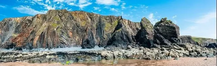 Framed Print : Cliffs on the Sandymouth Bay Beach from a drone, National Trust, Bude, Cornwall, England, Europe Framed Print : Cliffs on the Sandymouth Bay Beach from a drone, National Trust, Bude, Cornwall, England, Europe