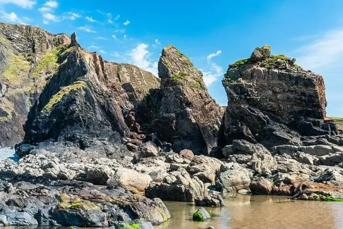 Framed Print : Cliffs on the Sandymouth Bay Beach from a drone, National Trust, Bude, Cornwall, England, Europe Framed Print : Cliffs on the Sandymouth Bay Beach from a drone, National Trust, Bude, Cornwall, England, Europe