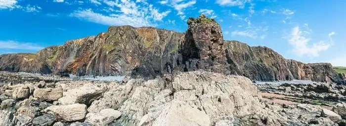 Framed Print : Cliffs on the Sandymouth Bay Beach from a drone, National Trust, Bude, Cornwall, England, Europe Framed Print : Cliffs on the Sandymouth Bay Beach from a drone, National Trust, Bude, Cornwall, England, Europe