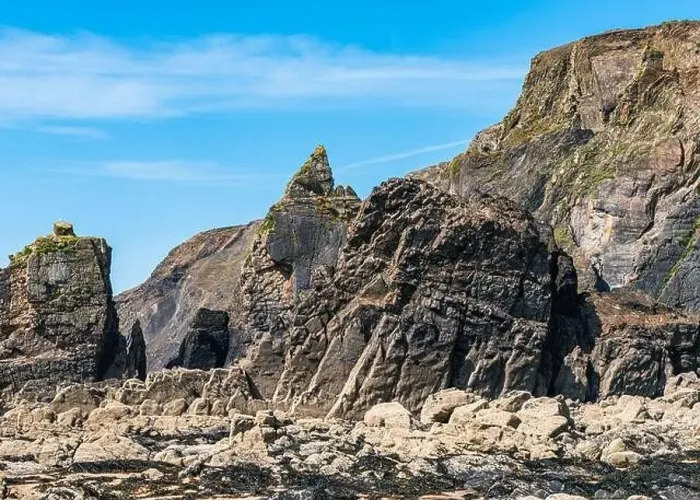 Framed Print : Cliffs on the Sandymouth Bay Beach from a drone, National Trust, Bude, Cornwall, England, Europe Framed Print : Cliffs on the Sandymouth Bay Beach from a drone, National Trust, Bude, Cornwall, England, Europe