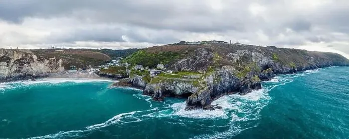 Framed Print : Cliffs over St Agnes from a drone, Cornwall, England, Europe Framed Print : Cliffs over St Agnes from a drone, Cornwall, England, Europe