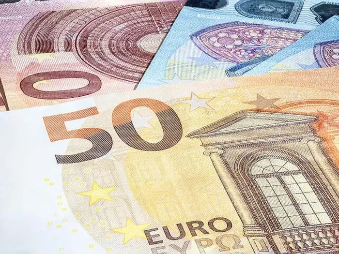Framed Print : Close up on 50 Euro banknote with the European flag Framed Print : Close up on 50 Euro banknote with the European flag