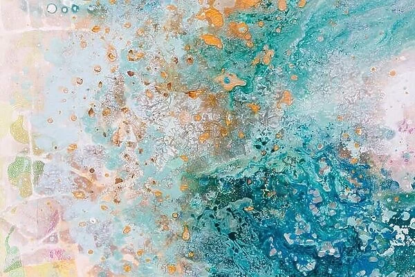 Close up of abstract art with water and postal colors. All hand painted and original works