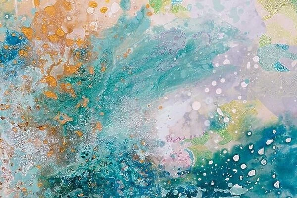 Close up of abstract painting. Oil picture. Colors splashing