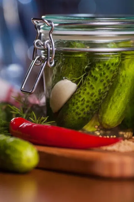 Framed Print : Close up of jar with pickled cucumbers. Debica, Poland