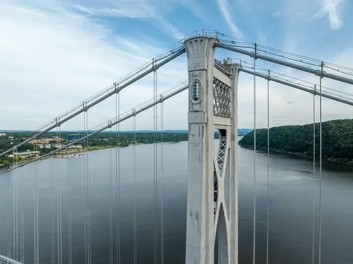 Framed Print : Close-up aerial photo of the Franklin Delano Roosevelt Mid-Hudson Bridge over the Hudson River, Poughkeepsie NY Framed Print : Close-up aerial photo of the Franklin Delano Roosevelt Mid-Hudson Bridge over the Hudson River, Poughkeepsie NY
