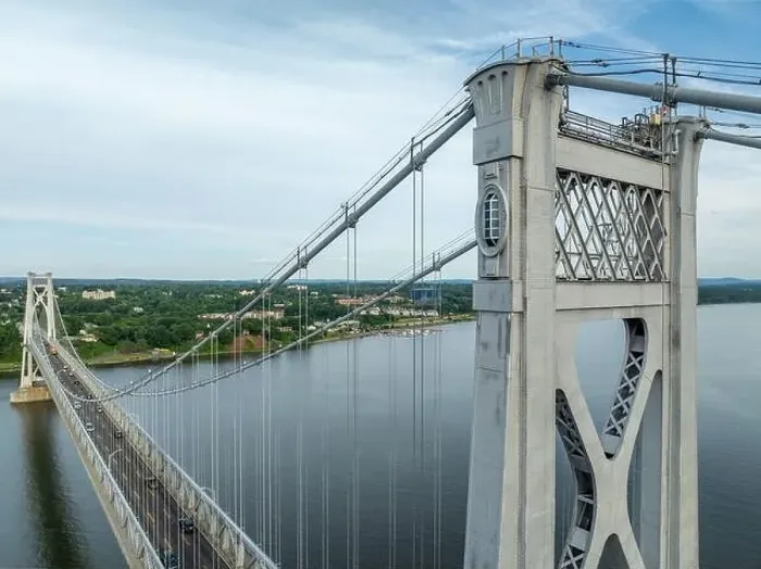 Framed Print : Close-up aerial photo of the Franklin Delano Roosevelt Mid-Hudson Bridge over the Hudson River, Poughkeepsie NY Framed Print : Close-up aerial photo of the Franklin Delano Roosevelt Mid-Hudson Bridge over the Hudson River, Poughkeepsie NY