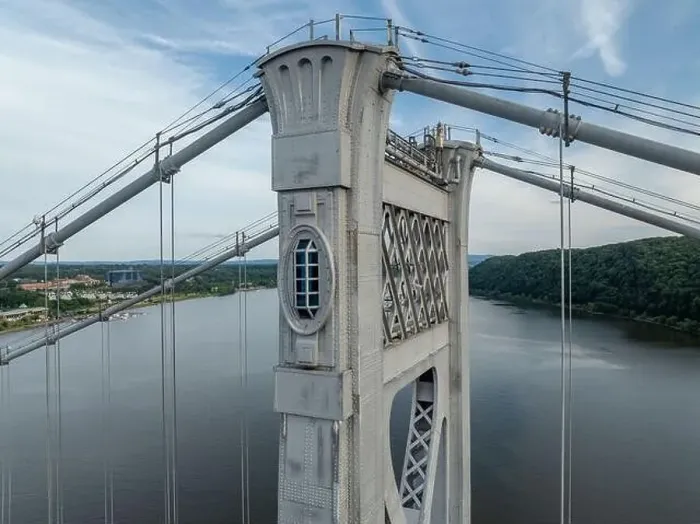 Framed Print : Close-up aerial photo of the Franklin Delano Roosevelt Mid-Hudson Bridge over the Hudson River, Poughkeepsie NY Framed Print : Close-up aerial photo of the Franklin Delano Roosevelt Mid-Hudson Bridge over the Hudson River, Poughkeepsie NY