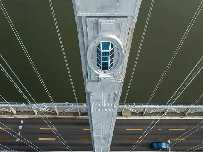 Framed Print : Close-up aerial photo of the Franklin Delano Roosevelt Mid-Hudson Bridge over the Hudson River, Poughkeepsie NY Framed Print : Close-up aerial photo of the Franklin Delano Roosevelt Mid-Hudson Bridge over the Hudson River, Poughkeepsie NY