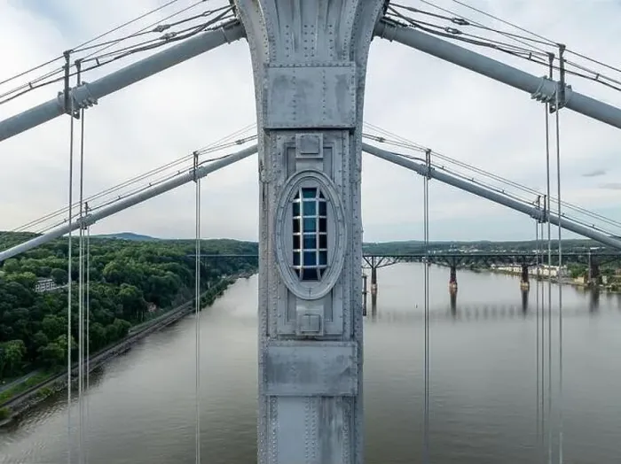 Framed Print : Close-up aerial photo of the Franklin Delano Roosevelt Mid-Hudson Bridge over the Hudson River, Poughkeepsie NY Framed Print : Close-up aerial photo of the Franklin Delano Roosevelt Mid-Hudson Bridge over the Hudson River, Poughkeepsie NY