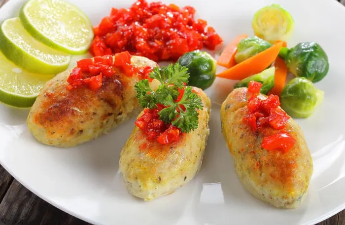 Framed Print : close-up of delicious baked in oven fish cutlets served with steamed carrots Framed Print : close-up of delicious baked in oven fish cutlets served with steamed carrots