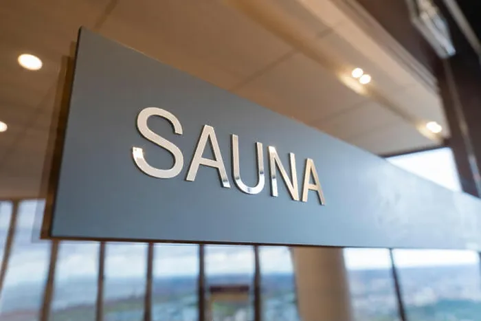 Framed Print : Close-up of sauna sign Framed Print : Close-up of sauna sign