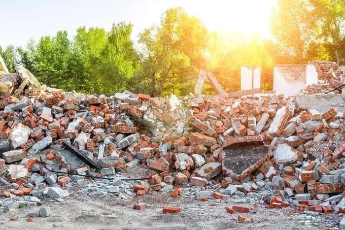 Framed Print : Close-up view ruins of old demolished industrial building Framed Print : Close-up view ruins of old demolished industrial building
