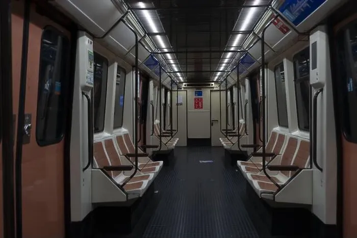 Framed Print : A closeup shot of the interior of a metro carriage Framed Print : A closeup shot of the interior of a metro carriage