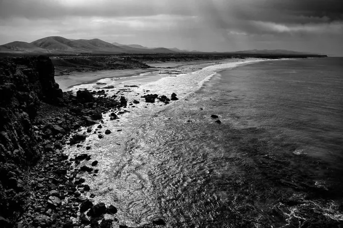 Framed Print : Coast line of El Cottilio in black and white. Fuerteventura Framed Print : Coast line of El Cottilio in black and white. Fuerteventura