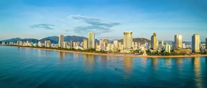 Framed Print : The coastal city of Nha Trang seen from above in the morning Framed Print : The coastal city of Nha Trang seen from above in the morning