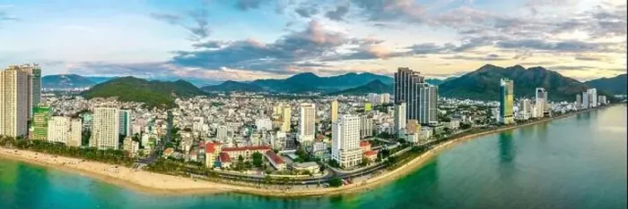 Framed Print : The coastal city of Nha Trang seen from above in the morning Framed Print : The coastal city of Nha Trang seen from above in the morning