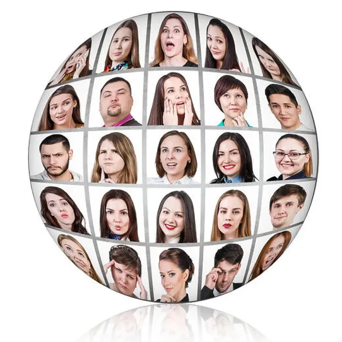 Framed Print : Collage ball of people with emotions Framed Print : Collage ball of people with emotions