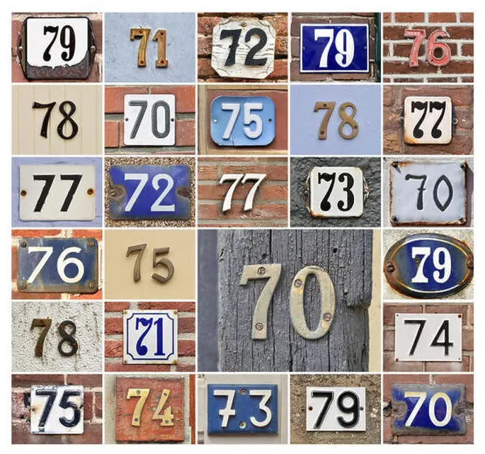 Framed Print : Collage of House numbers 70s Framed Print : Collage of House numbers 70s