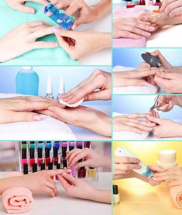 Framed Print : Collage of manicure process in salon