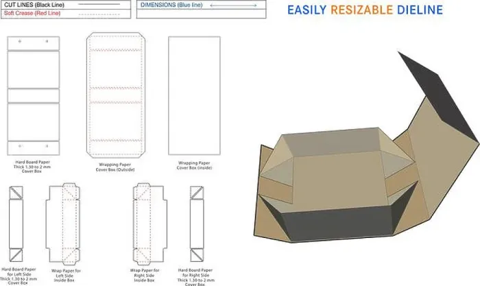 Framed Print : Collapsible or foldable rigid box die line and 3D box editable easily resizeable die line Framed Print : Collapsible or foldable rigid box die line and 3D box editable easily resizeable die line