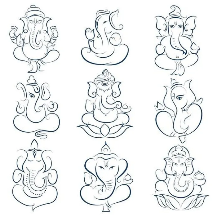 Framed Print : collection of line art Lord Ganpati for Ganesh Chaturthi festival of India