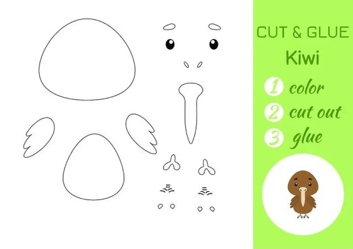 Framed Print : Color, cut and glue paper little kiwi Framed Print : Color, cut and glue paper little kiwi
