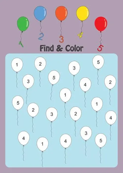 Framed Print : find and color numbers 1-5, math worksheet for kids Framed Print : find and color numbers 1-5, math worksheet for kids