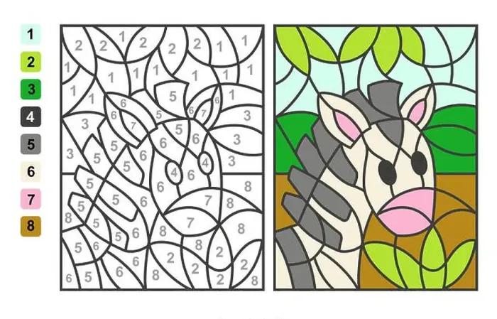 Framed Print : Color by numbers zebra Animal. Puzzle game for children education, drawing and learning mathematics