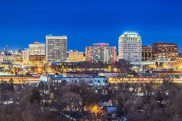 Colorado Springs, Colorado, USA downtown city skyline at night