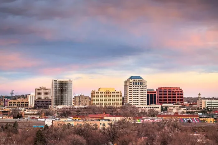 Framed Print : Colorado Springs, Colorado, USA downtown city skyline at dusk Framed Print : Colorado Springs, Colorado, USA downtown city skyline at dusk