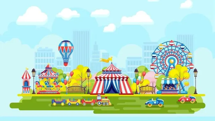 Framed Print : Colorful amusement park in city Framed Print : Colorful amusement park in city