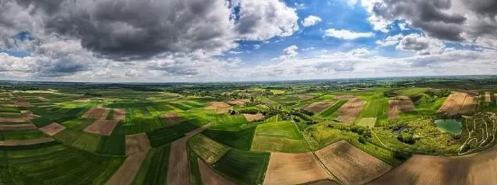 Framed Print : Colorful Farm Fields in Poland at Spring. Aerial Drone Panorama Framed Print : Colorful Farm Fields in Poland at Spring. Aerial Drone Panorama