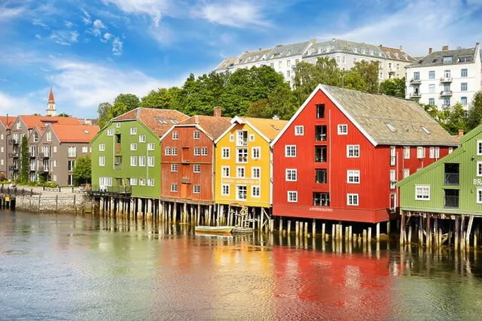 Framed Print : Colorful historic stilt houses in Trondheim, Norway Framed Print : Colorful historic stilt houses in Trondheim, Norway
