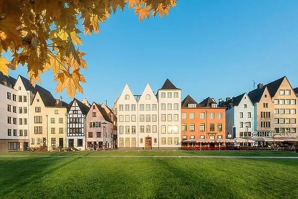 Many of colorful Houses and park in Cologne, Germany