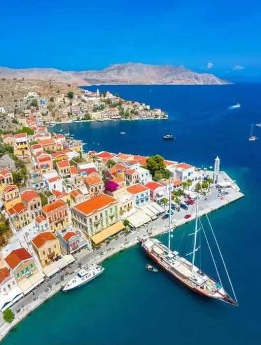 Framed Print : Colorful houses village in Symi island, Dodecanese islands, Greece Framed Print : Colorful houses village in Symi island, Dodecanese islands, Greece