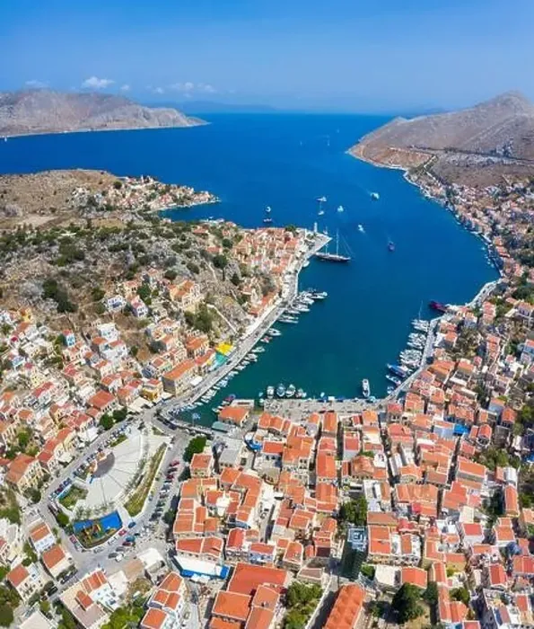 Framed Print : Colorful houses village in Symi island, Dodecanese islands, Greece Framed Print : Colorful houses village in Symi island, Dodecanese islands, Greece