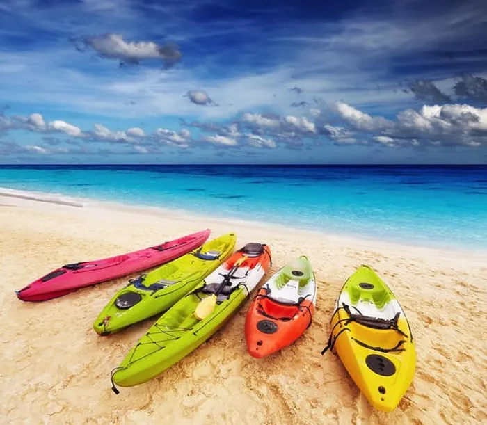 Framed Print : Colorful kayaks on the tropical beach, Thailand Framed Print : Colorful kayaks on the tropical beach, Thailand