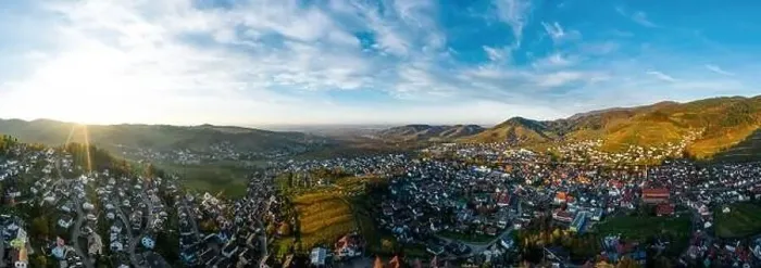 Framed Print : Colorful landscape aerial view of little village Kappelrodeck in Black Forest mountains Framed Print : Colorful landscape aerial view of little village Kappelrodeck in Black Forest mountains