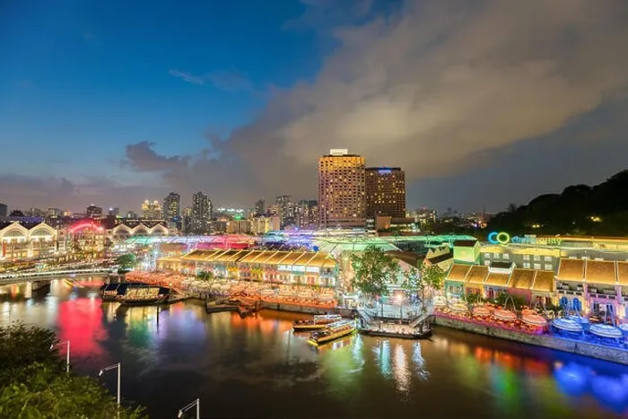Framed Print : Colorful light building at night in Clarke Quay, Singapore. Clarke Quay, is a historical riverside quay in Singapore Framed Print : Colorful light building at night in Clarke Quay, Singapore. Clarke Quay, is a historical riverside quay in Singapore