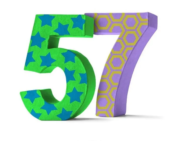 Framed Print : colorful number of cardboard - number 57 Framed Print : colorful number of cardboard - number 57