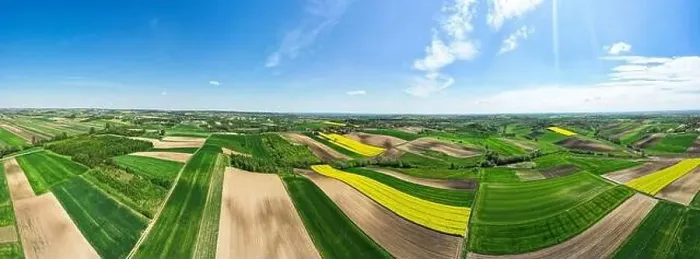 Framed Print : Colorful patterns in crop fields at farmland, aerial view, drone photo Framed Print : Colorful patterns in crop fields at farmland, aerial view, drone photo