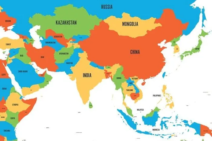 Framed Print : Colorful political map of western, southern and eastern Asia. Simple flat vector illustration Framed Print : Colorful political map of western, southern and eastern Asia. Simple flat vector illustration