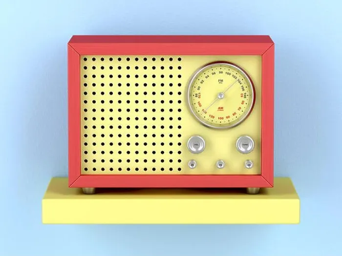 Framed Print : Colorful retro radio on shelf, front view Framed Print : Colorful retro radio on shelf, front view