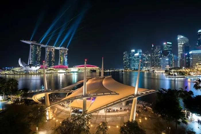Framed Print : Colorful Singapore skyscraper building and laser show in night at Singapore Framed Print : Colorful Singapore skyscraper building and laser show in night at Singapore